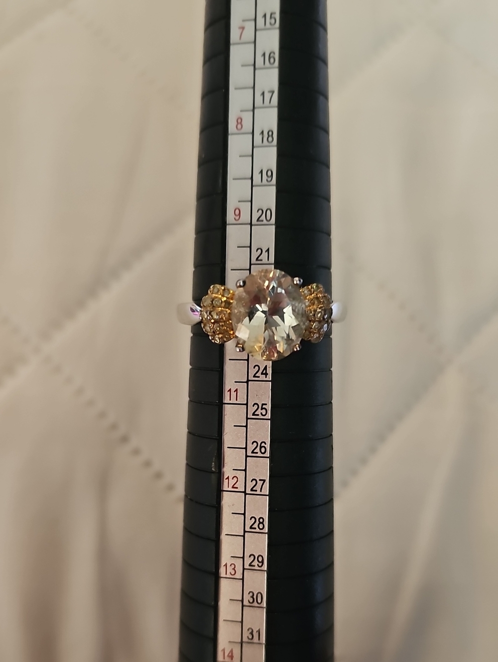 JTV Gold-Tone Ring with Champagne Center Stone and Golden Accents